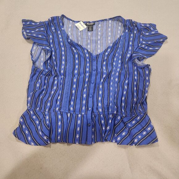 Wrangler Retro Xxl NWT Blue Short Sleeve Blouse - Picture 1 of 7